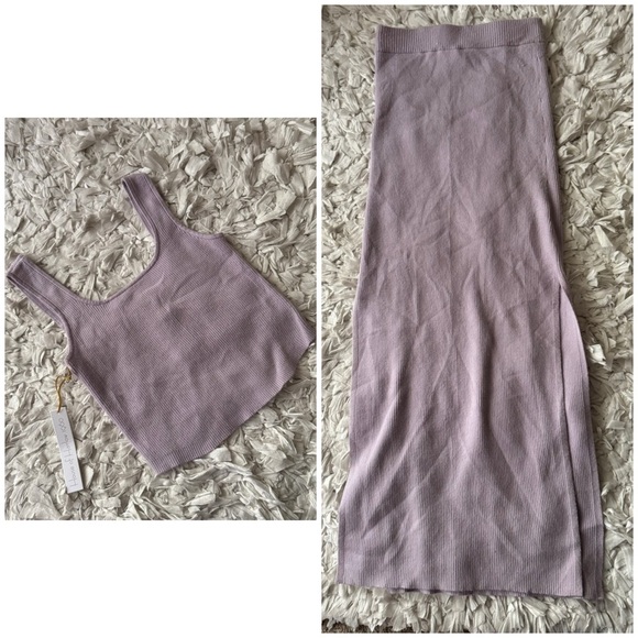 NWT House of Harlow Lilac 2 Piece Set Ribbed Tank Top and Maxi Skirt XS - Picture 2 of 9